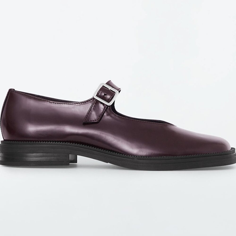 NWT COS CHUNKY LEATHER MARY-JANE SHOES BORDEAUX or BURGUNDY